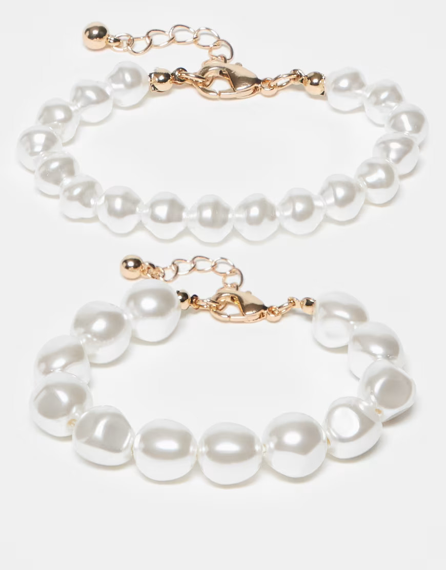 ASOS DESIGN pack of 2 pearl bracelets-Gold | ASOS (Global)