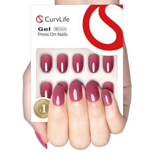 Curvlife Soft Gel Oval Press on Nails Short, Fake Nails with Red Purple rose Design Full Cover False Nails for Women Reusable Nail Kit | Amazon (US)