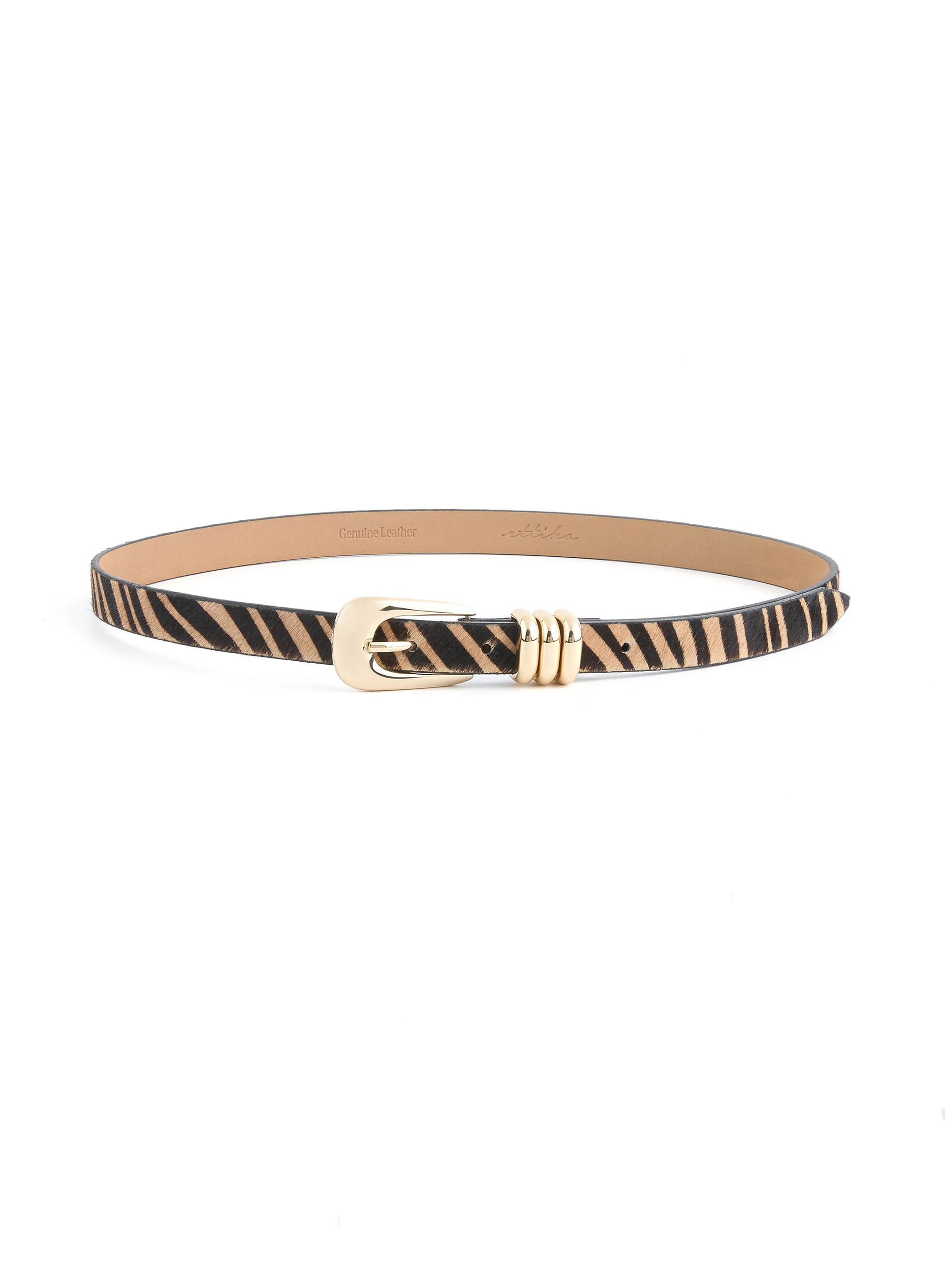Tiger Print Skinny Belt - Tiger Print with Gold Hardware / XS | Ettika