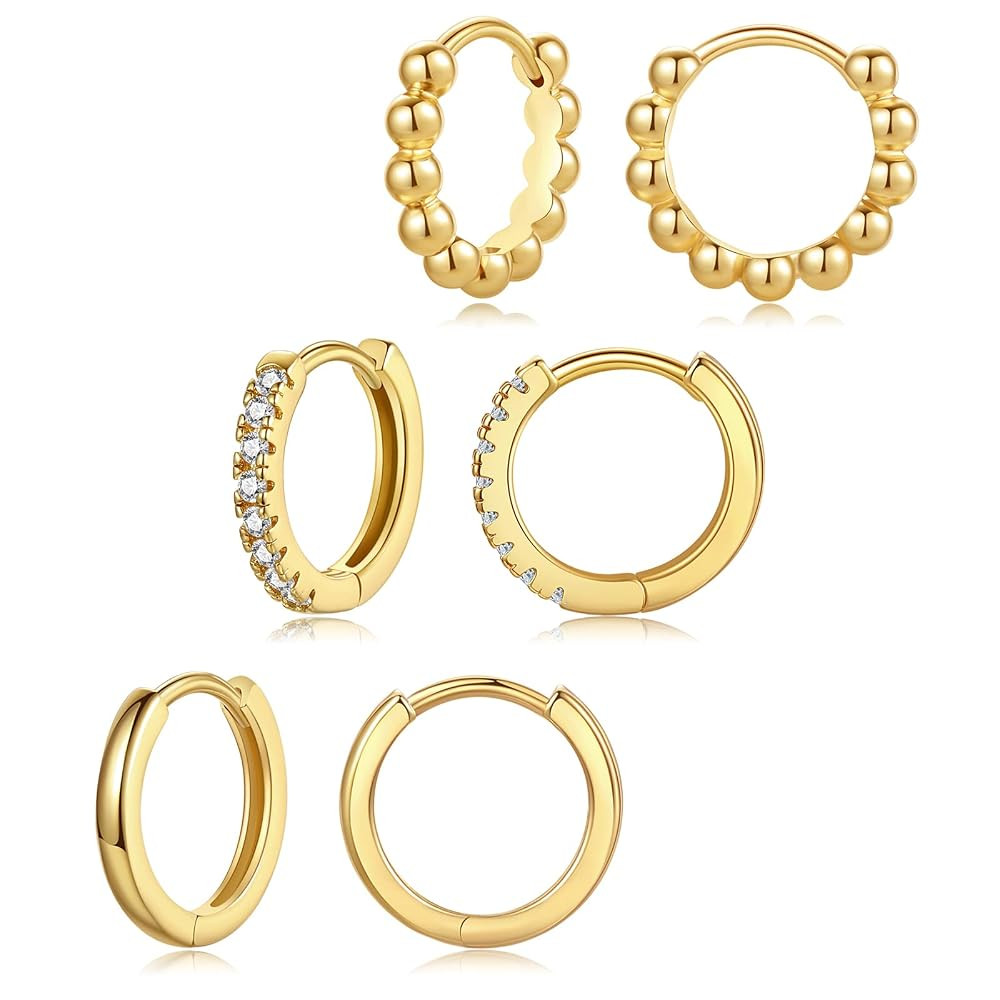 DAILY VIBES Small Gold Hoops Huggie Earrings for Women 14K Real Gold Plated Dainty Cubic Zirconia... | Amazon (US)