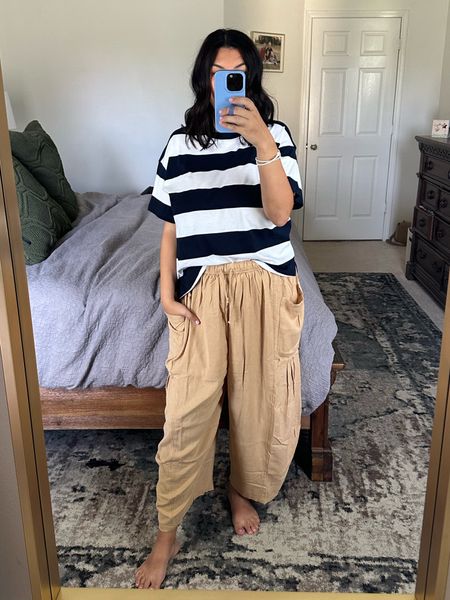Casual outfit perfect for Postpartum!! 

Wearing a large in my striped tee and medium in free people pants

#LTKunder100 #LTKunder50 #LTKSeasonal