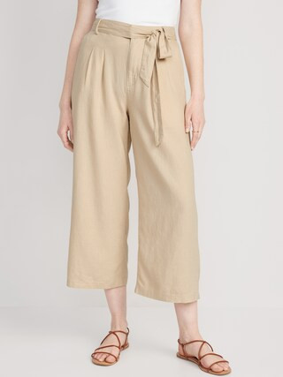 High-Waisted Linen-Blend Cropped Wide-Leg Pants for Women | Old Navy (US)
