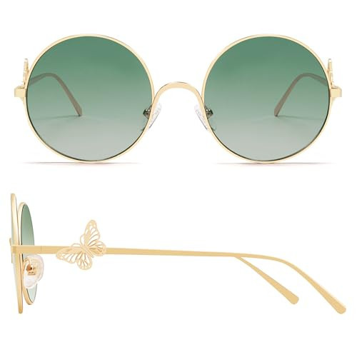 Appassal Round Sunglasses for Women Vintage Metal Butterfly Y2k Sunnies AP3693, Gold/Gradient Green | Amazon (US)