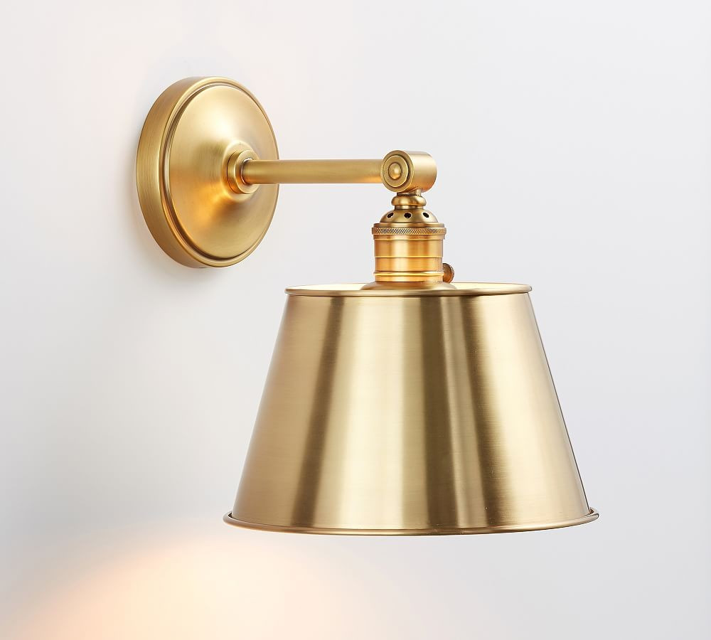 Custom Brass Tapered Metal Hood with Brass Sconce, Brass | Pottery Barn (US)