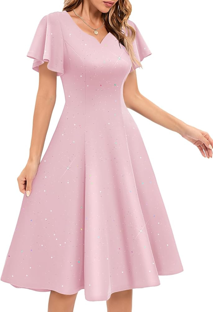 HomRain Women's Glitter Sparkly Cocktail Dresses Flare and Fit Bridesmaid Dress for Wedding Guest... | Amazon (US)