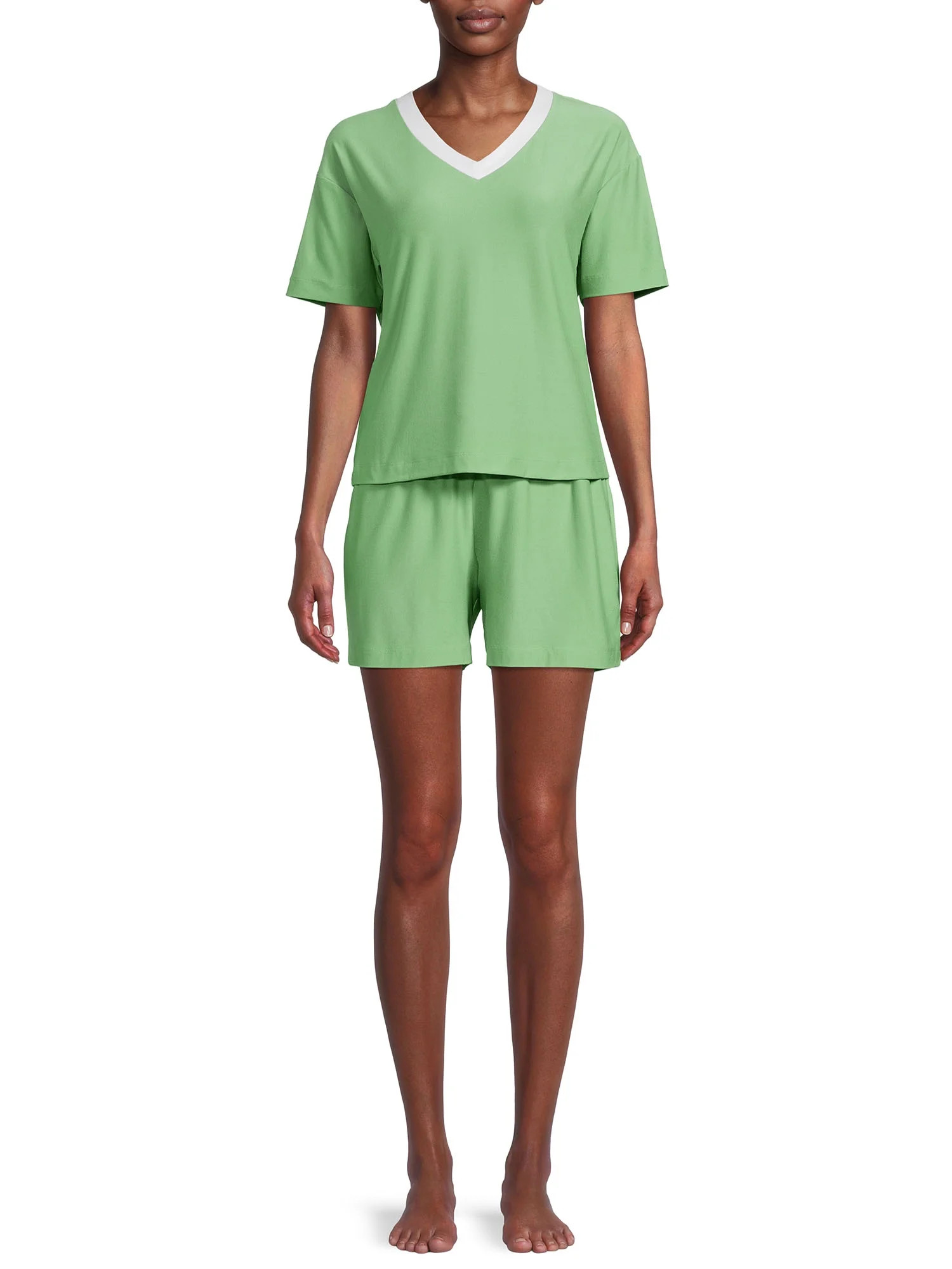 Lissome Women's and Women's Plus Short Sleeve V-Neck Top and Short Set, 2-Piece | Walmart (US)