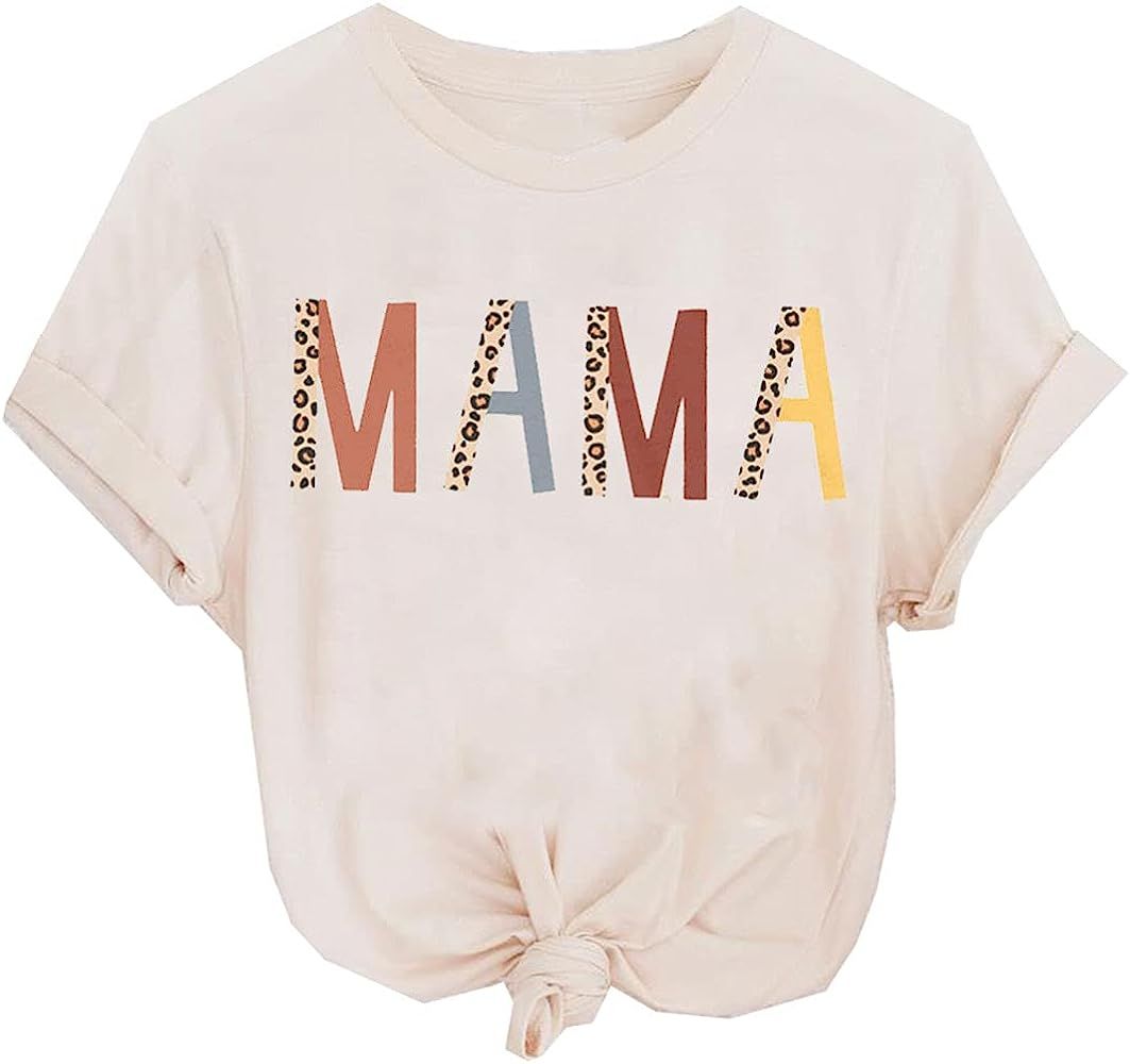NIZMVA Mama Gifts Shirt Casual Summer Graphic Tshirts for Women Mama Short Sleeve Tees Shirt | Amazon (US)