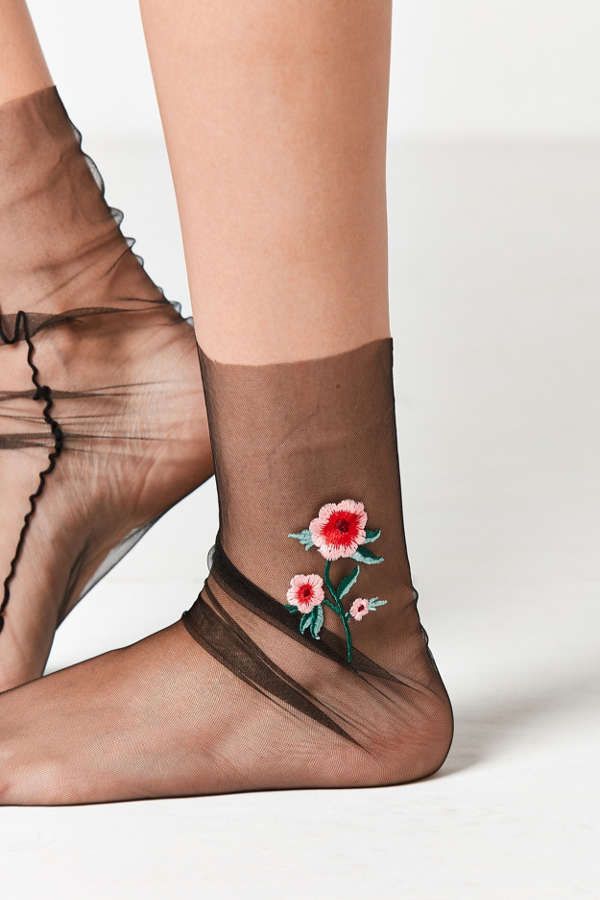 Out From Under Embroidered Tulle Sock | Urban Outfitters US