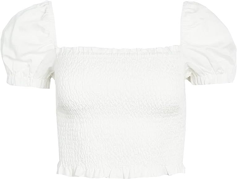 ASTR the label Women's Short Sleeve Square Neck Mason Smocked Crop Top | Amazon (US)