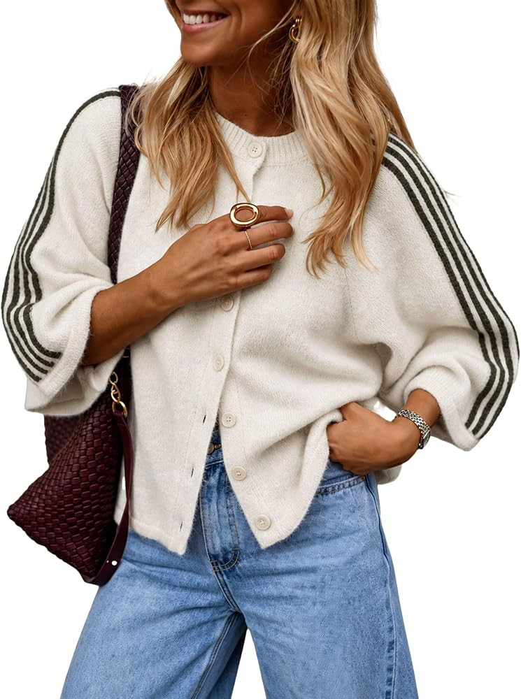 Hongsui Women's Color Block Striped Cardigan Oversized Sweater | Amazon (US)