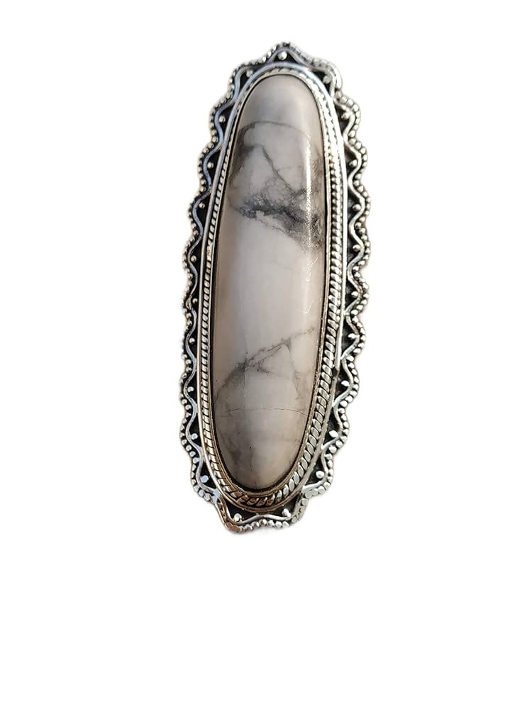 White Howlite Ring, Sterling Silver Ring, Antique Ring, Long Ring, Bohemian Ring, Turquoise Howli... | Amazon (US)