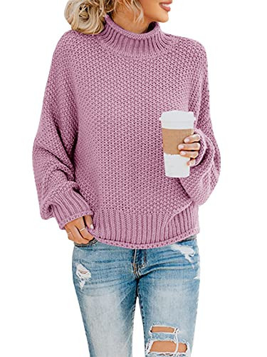 Saodimallsu Women's Fall Oversized Long Sleeve Turtleneck Casual Loose Chunky Knitted Pullover Sweaters Jumper Tops Light Purple | Amazon (US)