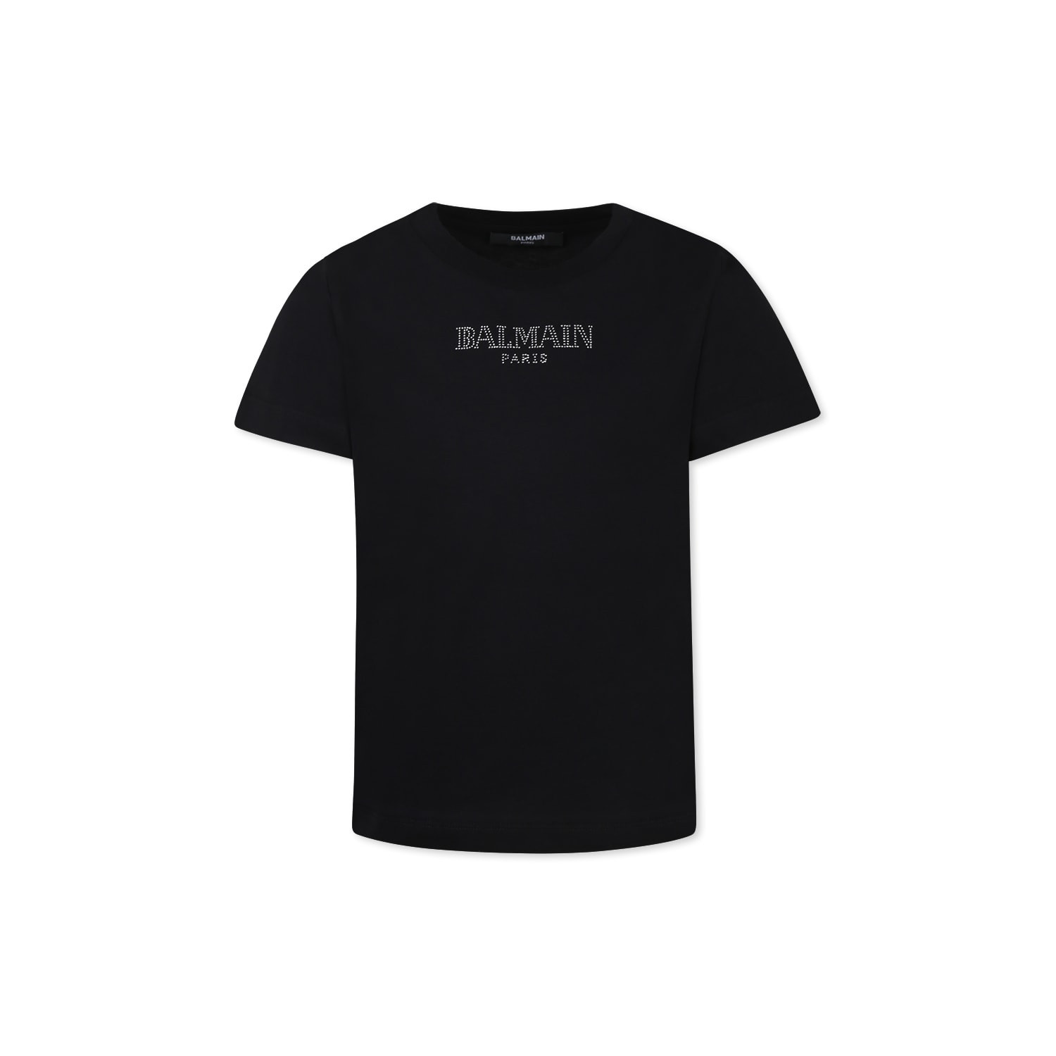 Balmain Black T-shirt For Girl With A Silver Rhinestone Logo | Italist.com US