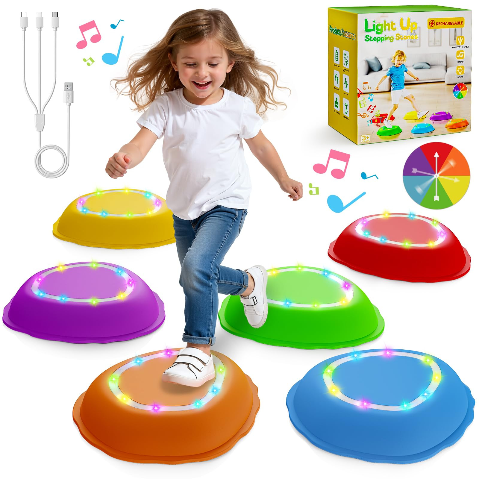 Rechargeable Stepping Stones for Kids, 6pcs Music and Light Up Anti-Slip Balance Sensory Toys for... | Amazon (US)