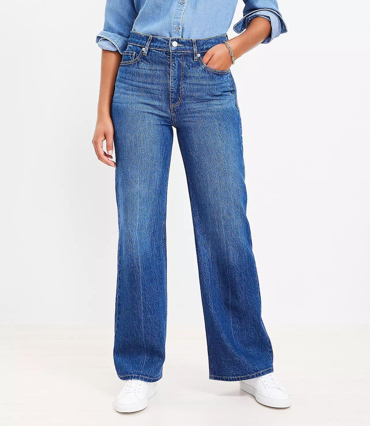 High Rise Wide Leg Jeans in Vintage Dark Wash | LOFT