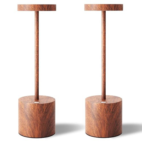 TBBGA LED Cordless Table Lamps Set of 2,Portable Rechargeable 5000mAh Outdoor Table Lamp,3 Color Stepless Dimming Battery Powered Lamp, Table Light for Outside/Patio/Restaurant/Home.(Wood Grain) | Amazon (US)