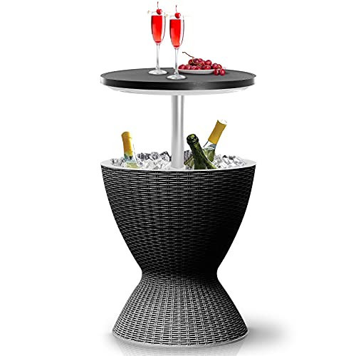 SereneLife Outdoor Cool Bar Table, 7.5 Gallon Beer and Wine Cooler, Patio Furniture & Hot Tub Side Table, Beverage Cooler, All-Weather Resistant Ice Cool Bar, Rattan Style Patio, Cocktail Bar (Black) | Amazon (US)