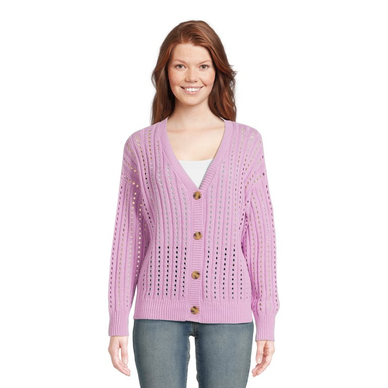 Time and Tru Women's Pointelle Boyfriend Cardigan | Walmart (US)