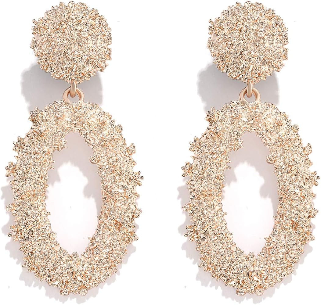 Statement Drop Earrings For Women Girls Boho Textured Dangle Earrings Gorgeous Geometric Oval Rai... | Amazon (US)