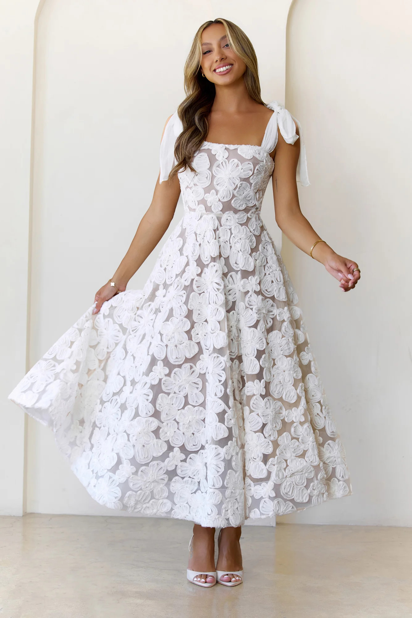 Petal Poise Midi Dress White | Hello Molly (US)