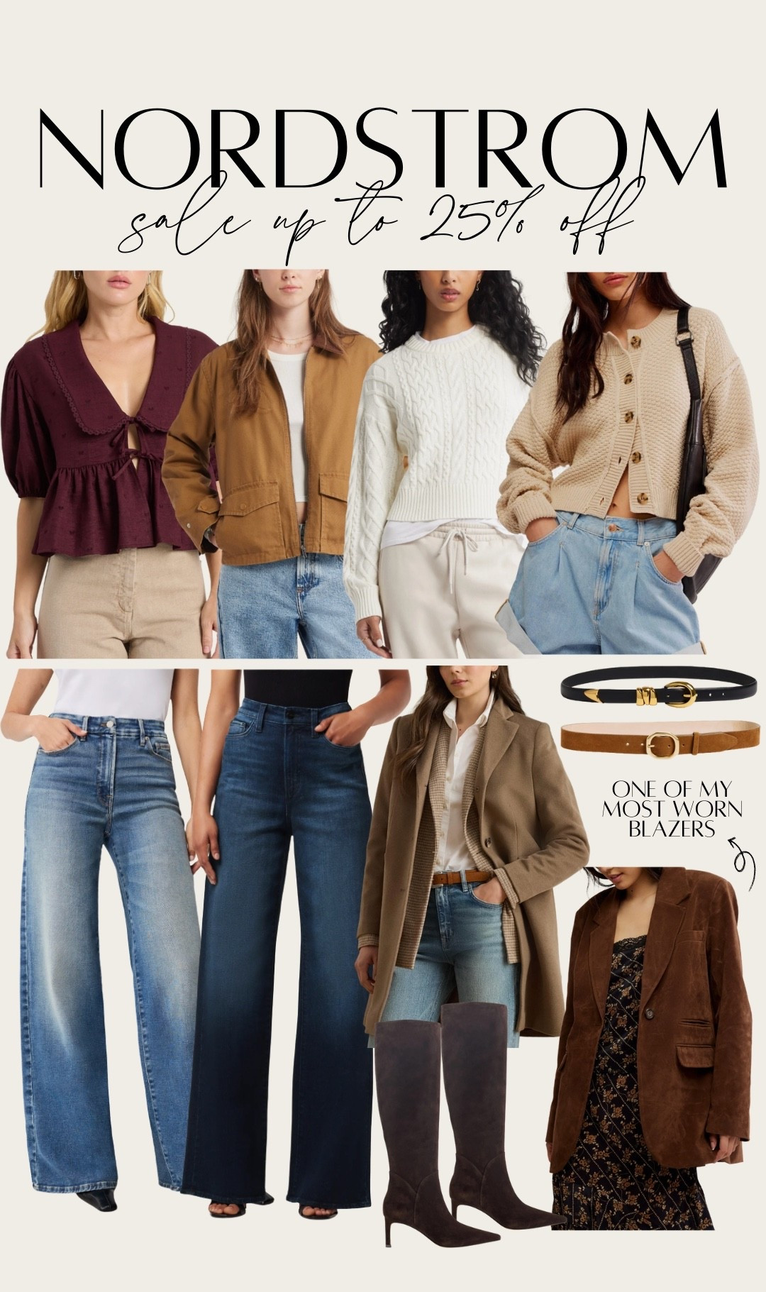 Nordstrom fall savings event - up to 25% off! So many great Fall staples including cardigans, blazers, denim and accessories. Great brands such as Free People, Good American and Madewell

#LTKStyleTip #LTKSaleAlert