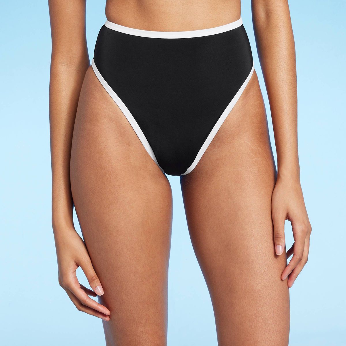 Women's High Waist High Leg Cheeky Contrast Band Bikini Bottom - Shade & Shore™ Black M | Target