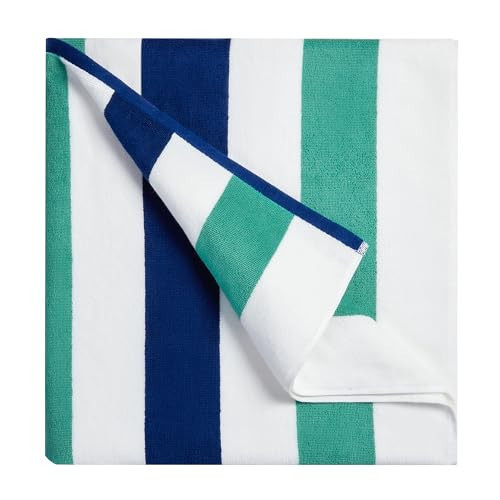 Bornbay Cotton Oversized Beach Towel - Extra Large 40"X70" Plush Thick Pool Towel, XL Fluffy Stripe Beach Towels Teal Swimming Towel for Adults Mens Women (White Teal Blue) | Amazon (US)
