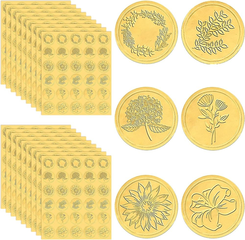 540 Pieces Gold Wax Seals Stickers Embossed Envelope Seal Stickers Gold Foil Self Adhesive Wax St... | Amazon (US)