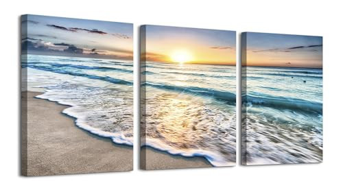 Daktenn 3-Piece Canvas Wall Art: Ocean Sunset Landscape, Beach Scene, Ready to Hang 18"x24" Panels | Amazon (US)
