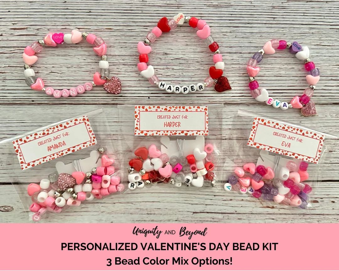Valentines Day Bracelet Bead Kit, Heart Bracelet, Valentine Gift, Kids Birthday Gift, Name Bracel... | Etsy (US)