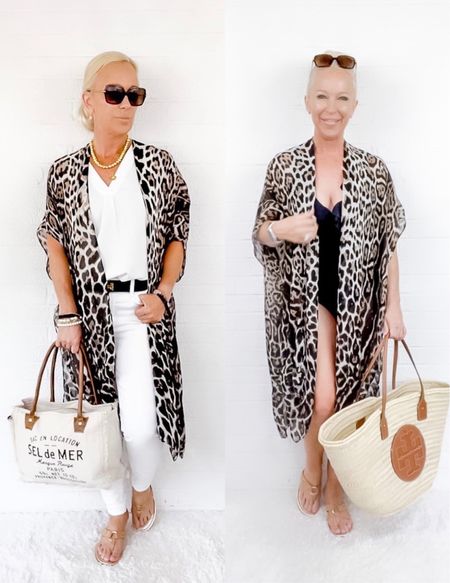 This leopard kimono from Peppered with Leopard is so versatile: wear it to cover midlife arms or wear it as a swimsuit coverup. 

Midlife / Over 40 / Over 50

#LTKSeasonal #LTKunder50 #LTKswim