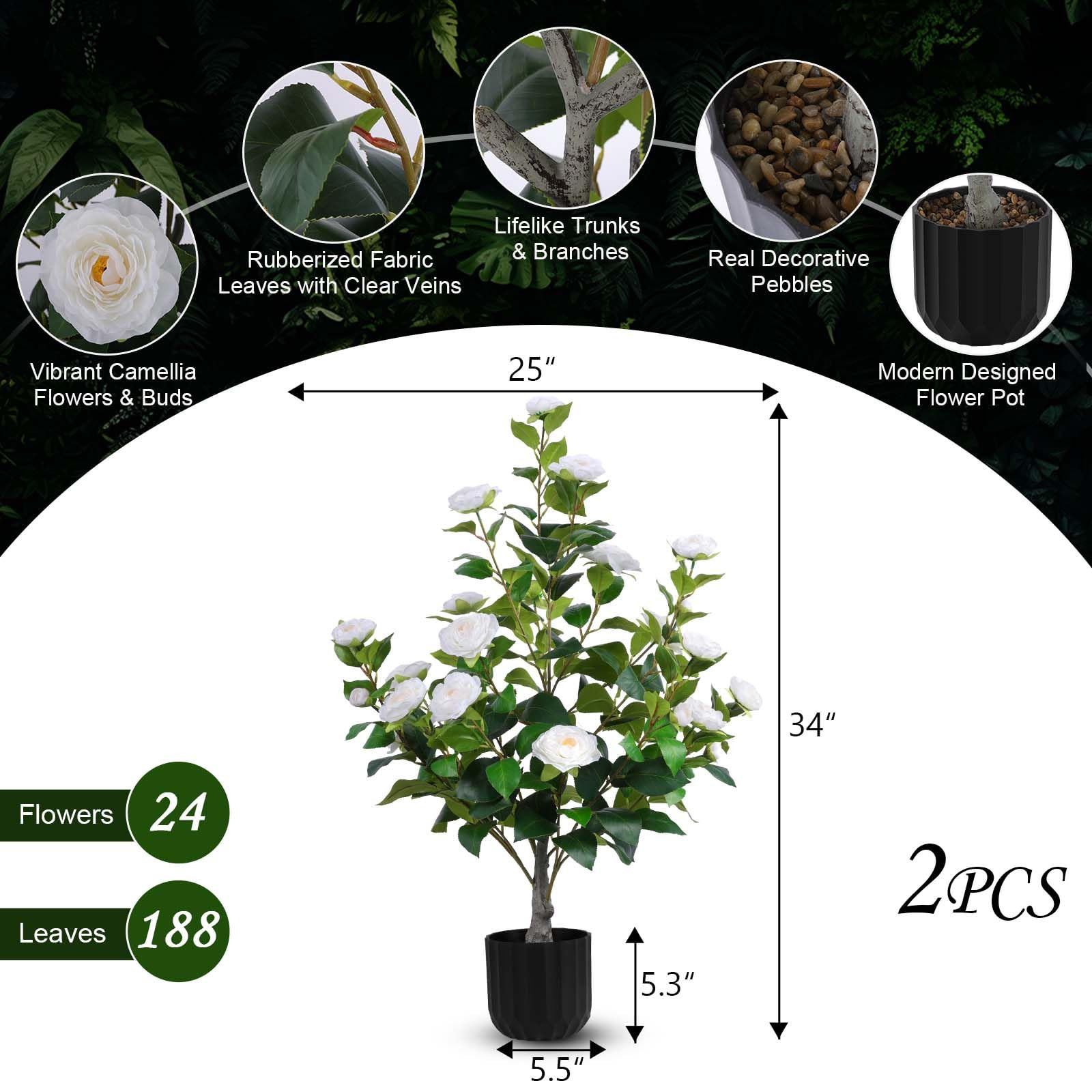 Hananona 2 Pcs Artificial Camellia Trees Faux Camellia Plant in Pot with Flowers Indoor Plants fo... | Amazon (US)