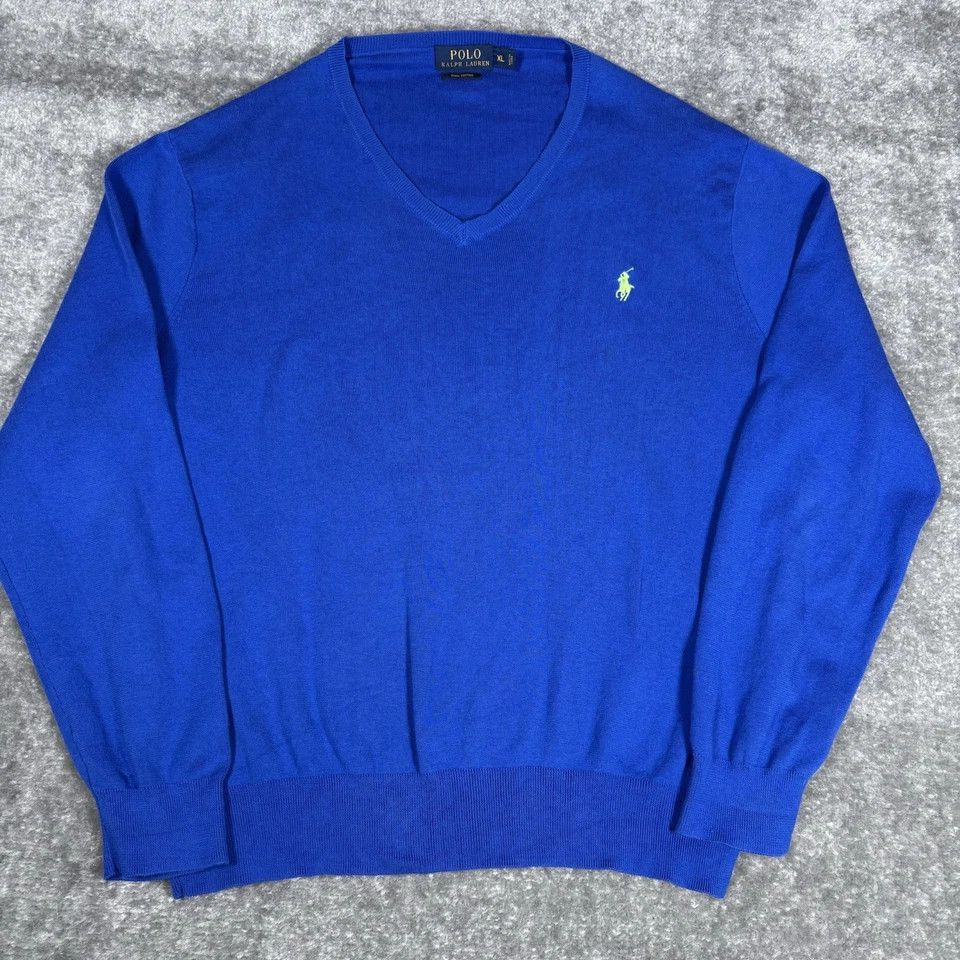 Polo Ralph Lauren Sweater Men’s XL Blue V-Neck Pima Cotton Long Sleeve | eBay US