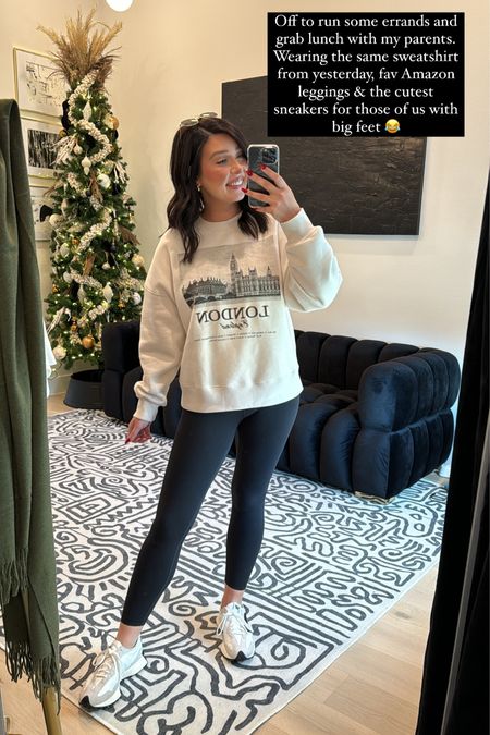 Errands outfit of the day. Comfy sweatshirt in a size large, leggings in a small & the best sneakers (would make a great gift)

#LTKmidsize #LTKGiftGuide #LTKstyletip