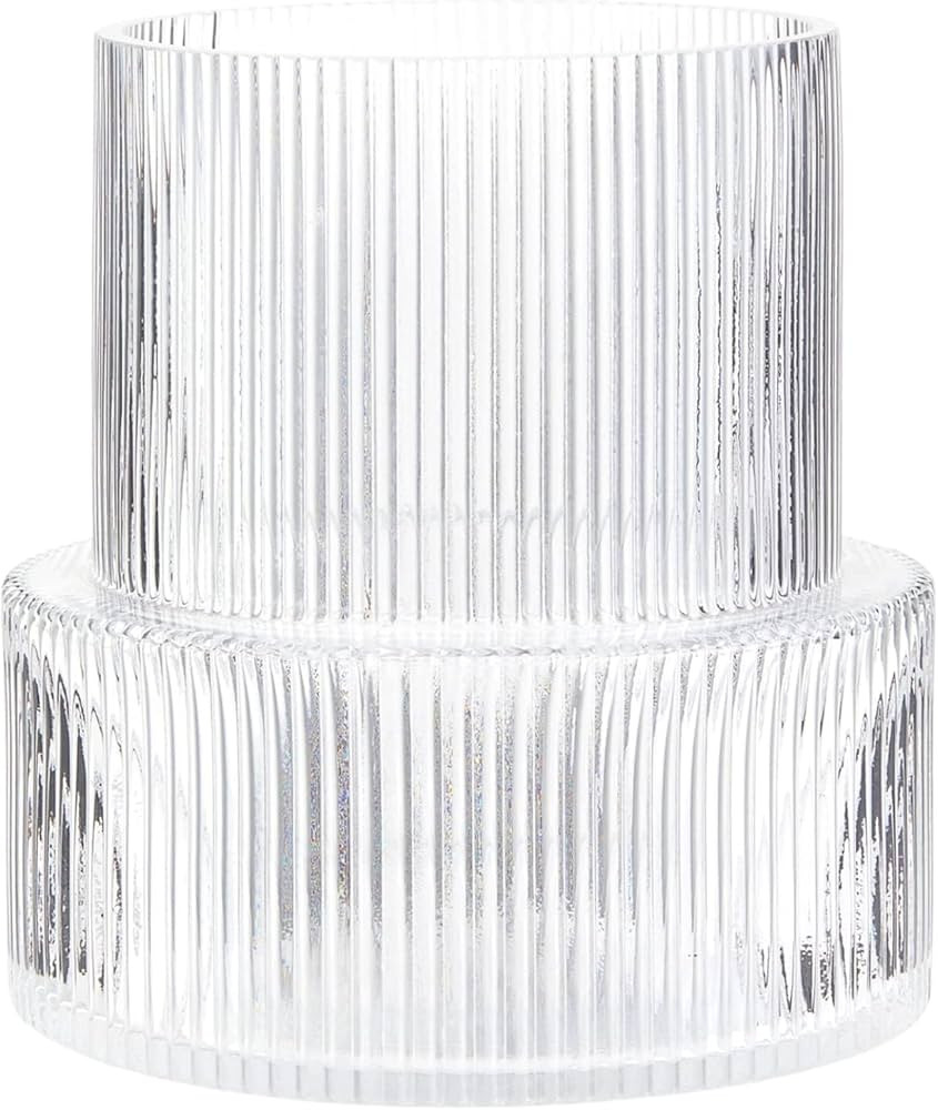 YANWE1 Clear Glass Vase, Ribbed Vase, Fluted Glass Vase, Flower Vase, Modern Vase for Centerpiece... | Amazon (US)