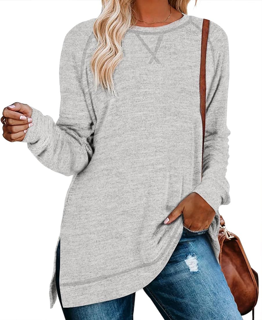 Aokosor Womens Sweaters Long Sleeve Shirts Lightweight Sweatshirts Side Split Tunic Tops for Legg... | Amazon (US)