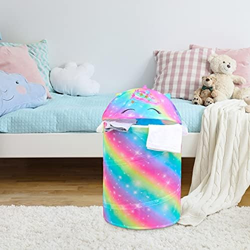 Basumee Unicorn Pop Up Laundry Hamper Large Clothes Basket with Lid and Durable Handles Collapsible  | Amazon (US)