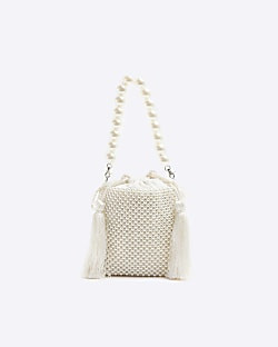 White beaded bucket shoulder bag | River Island (UK & IE)