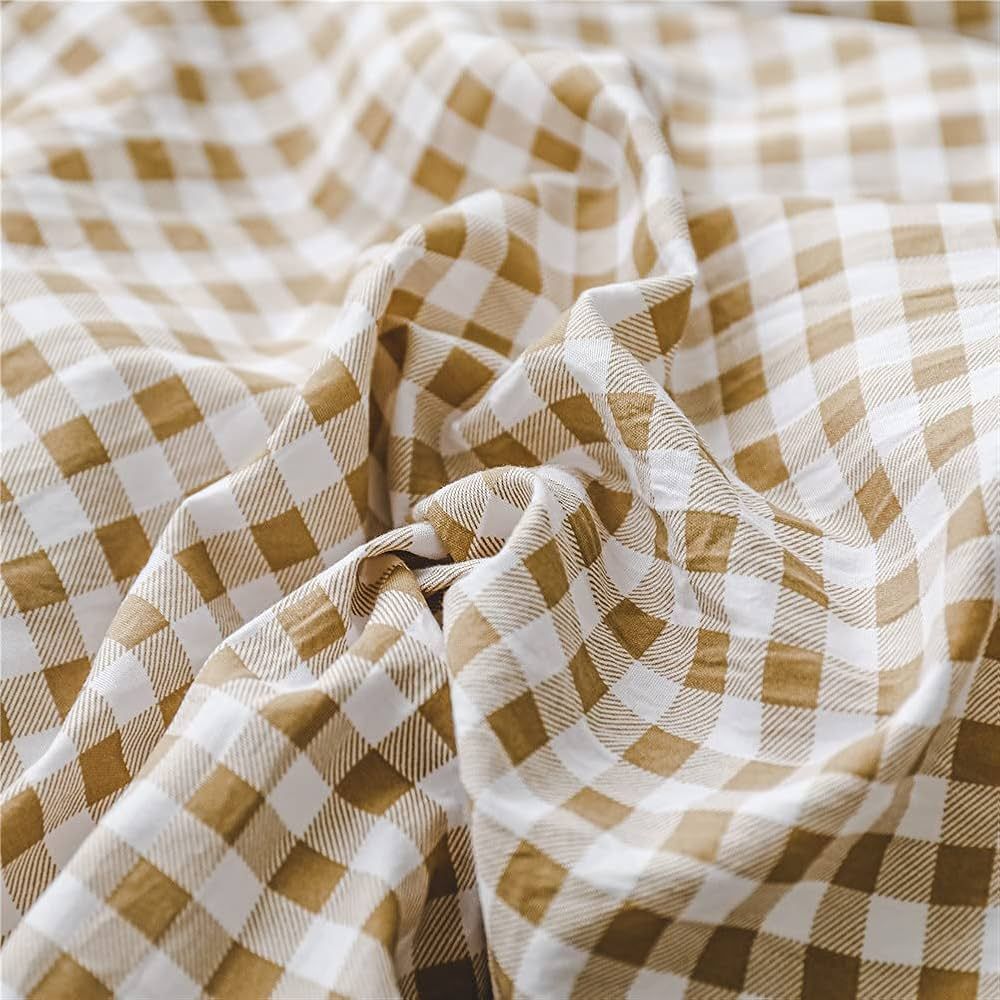 NSNLGSGC Twin Grid Duvet Cover Set Tan - Kids Washed Soft Brown Comforter Cover Set Lightweight Bedd | Amazon (US)