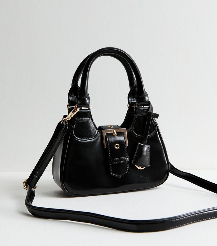 Black Leather-Look Buckle Crossbody Mini Bag  | New Look | New Look (UK)