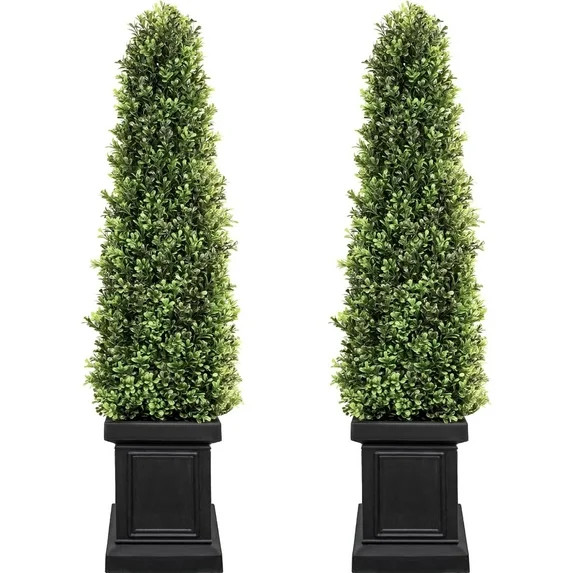Boxwood Outdoor Topiary Set of 2, 3.5ft Tall Outdoor Porch Trees, All-Year Green Fake Plant Topia... | Walmart (US)