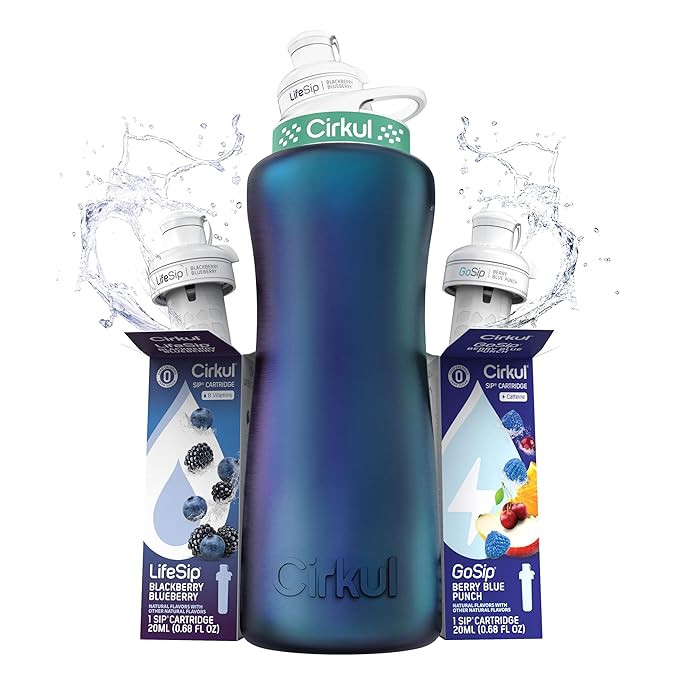 Cirkul 32oz. Chameleon Stainless Steel Water Bottle Starter Kit with Green Lid, 2 Flavor Cartridg... | Amazon (US)
