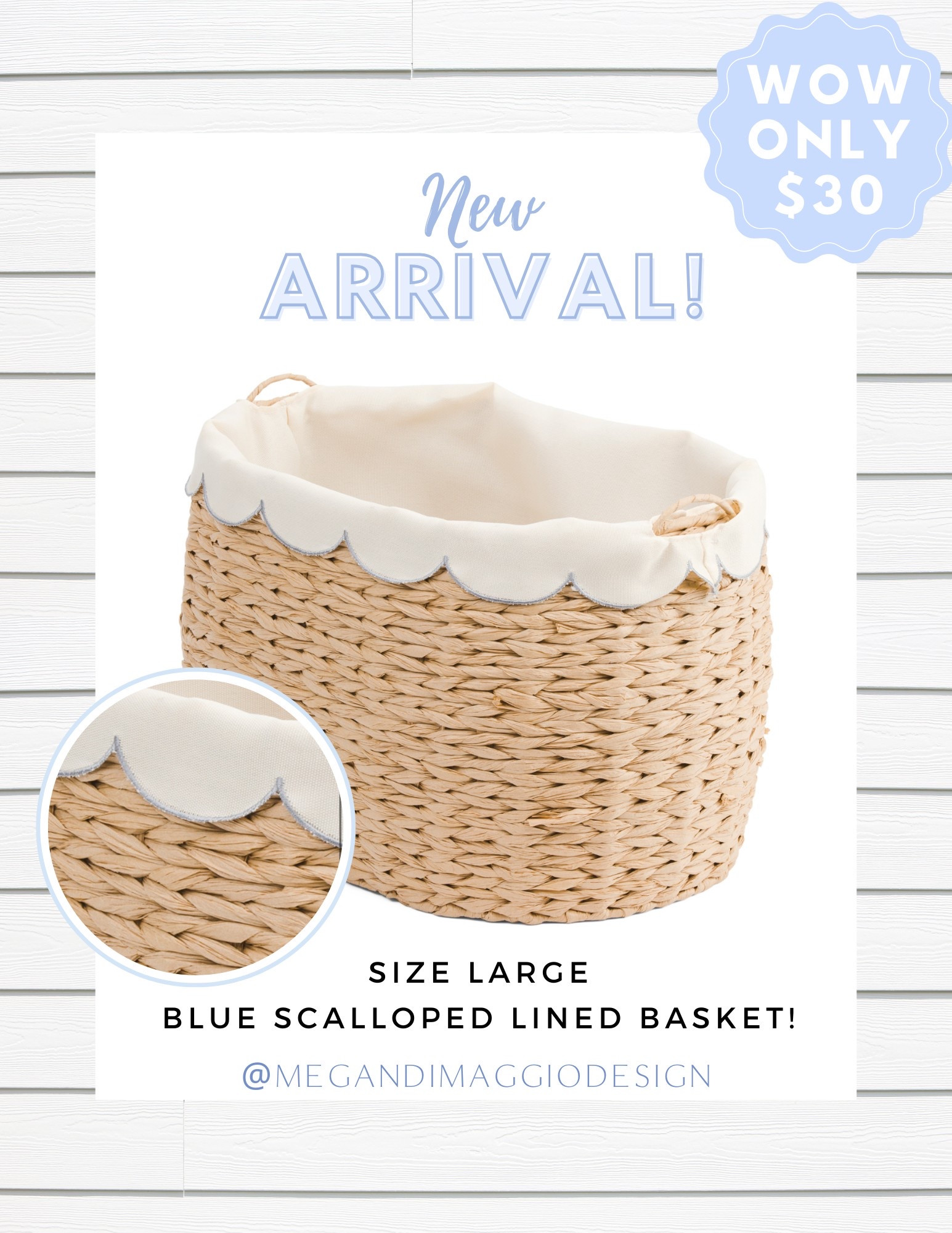 High sellout risk!! This LARGE blue piped scalloped lined basket is only $30 and will definitely sell fast!! Super cute for pretty storage in any kids space! 🤍🩵

#LTKFindsUnder50 #LTKFamily #LTKHome