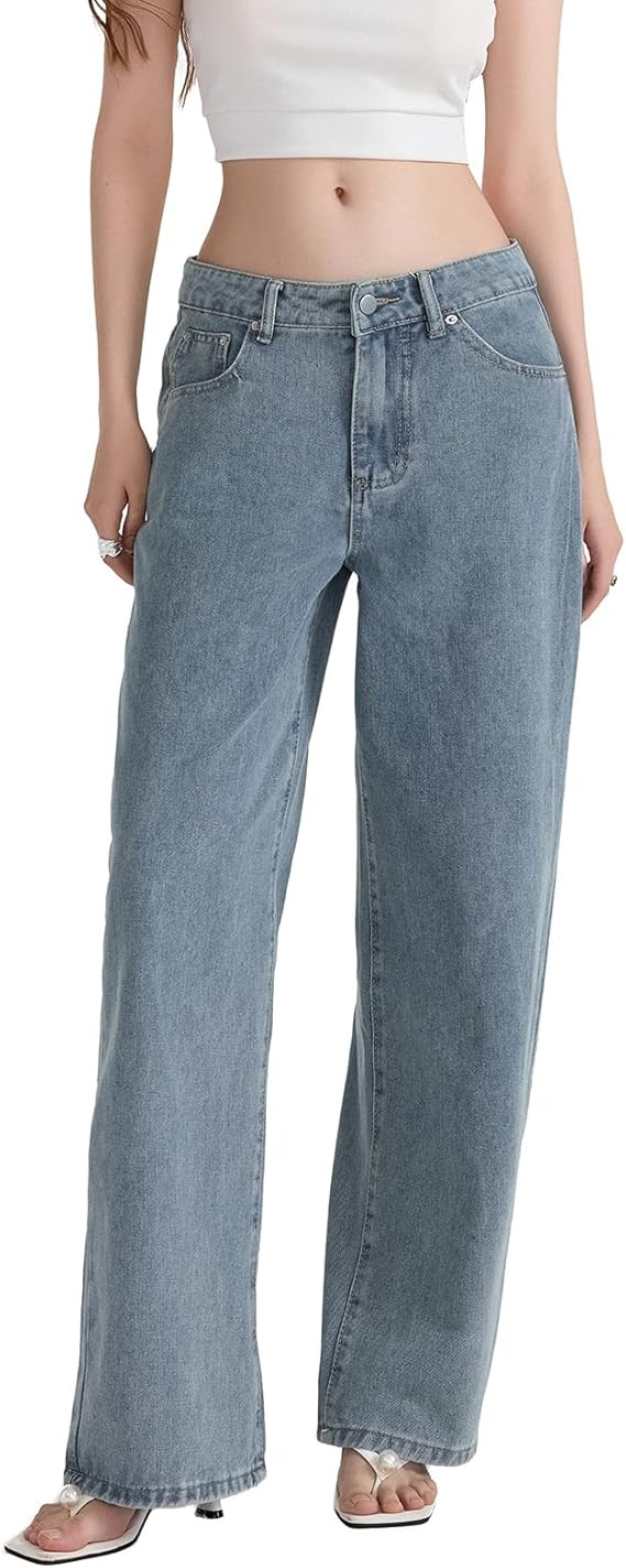 Women's Wide Leg Boyfriend Jeans Straight Leg Denim Pants Low Rise Baggy Casual Loose Jeans | Amazon (US)
