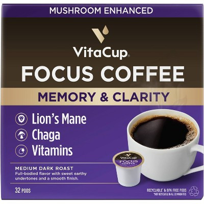 VitaCup Focus Mushroom Coffee Pods for Memory & Clarity Medium Roast Coffee - 32ct | Target