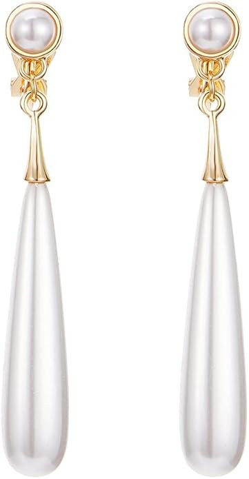 Pearl Clip on Earrings for Women Drop Clip Earrings for Women Gold Plated White Imitation Pearl E... | Amazon (US)