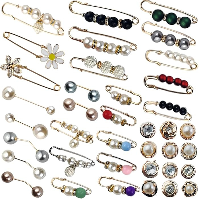 TIHOOD 40 piezas de broche de perlas, pin de seguridad para ajustar la cintura de pantalones, bro... | Amazon (US)