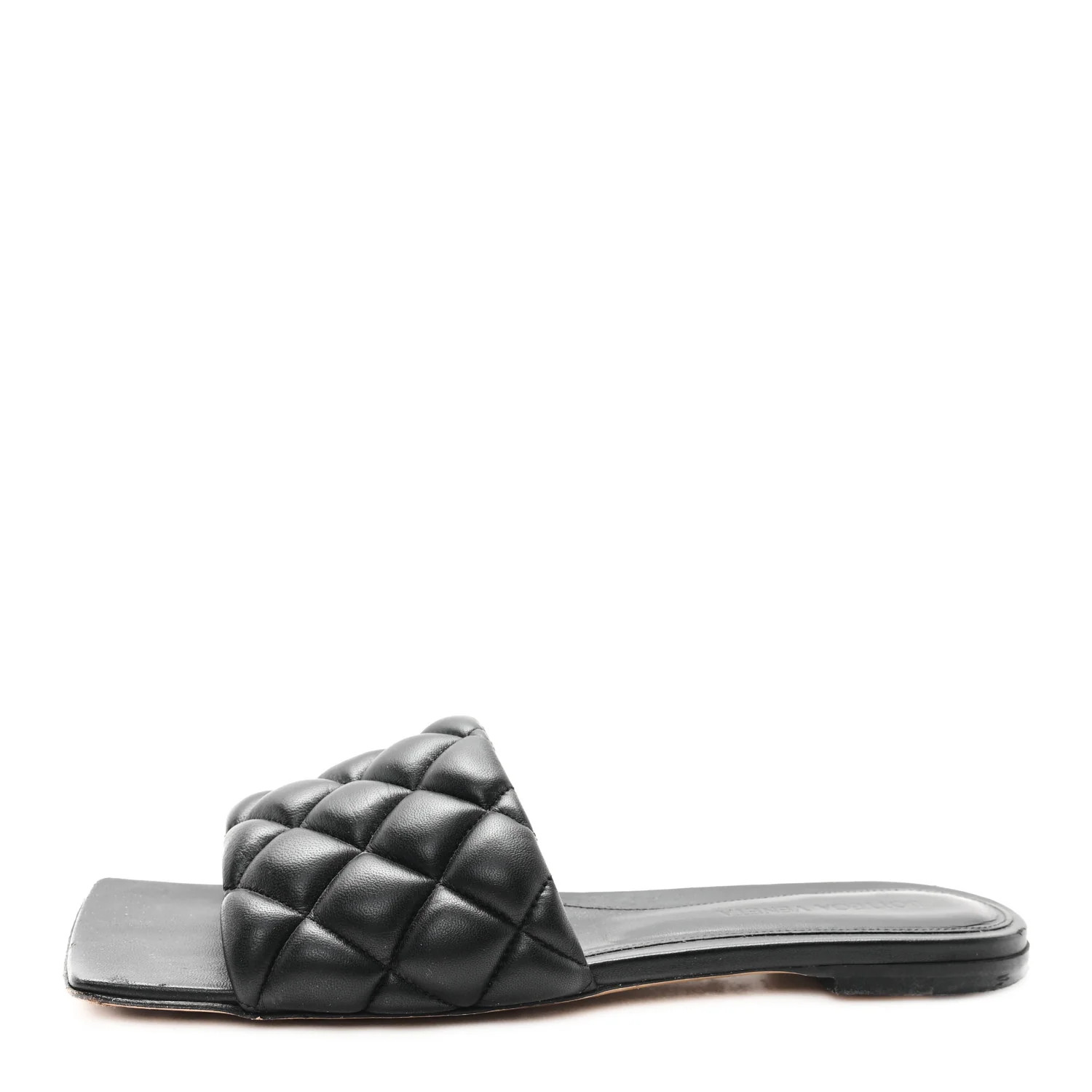 Bottega Veneta Nappa Matelasse Padded Flat Sandals 37.5 Black 1737939 | FASHIONPHILE (US)