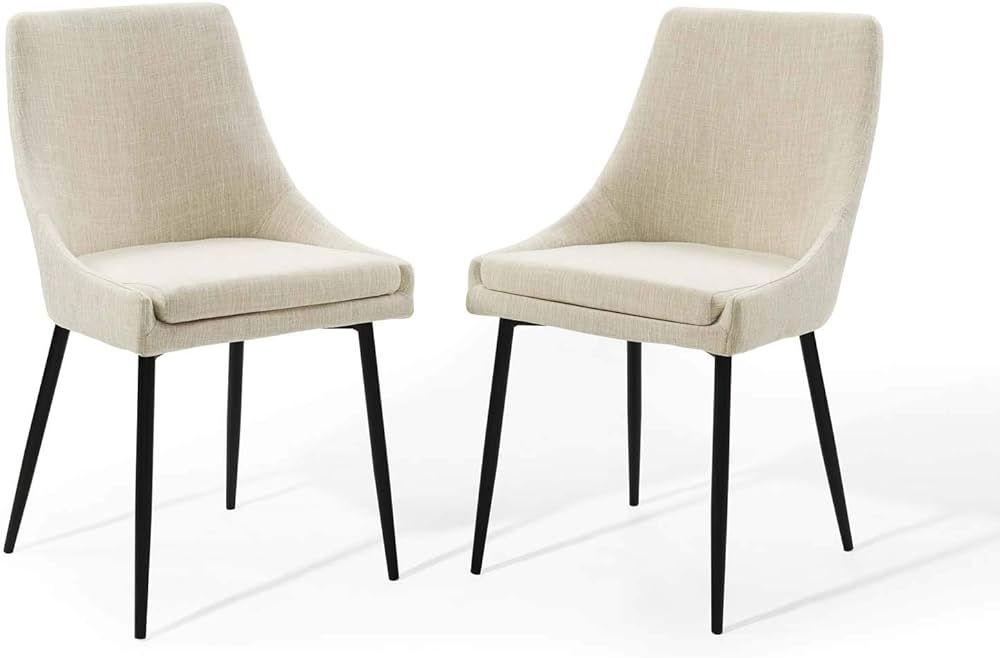 Modway Viscount Upholstered Fabric Dining Chairs - Set of 2, Black Beige | Amazon (US)