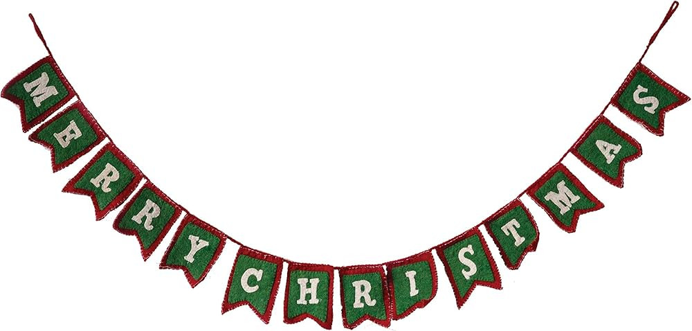 Creative Co-Op Merry Christmas Wool Felt Textile Garlands, Green | Amazon (US)